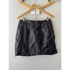 BGSD Womens Black Genuine Leather Mini Skirt Petite Large Moto Zip Pockets